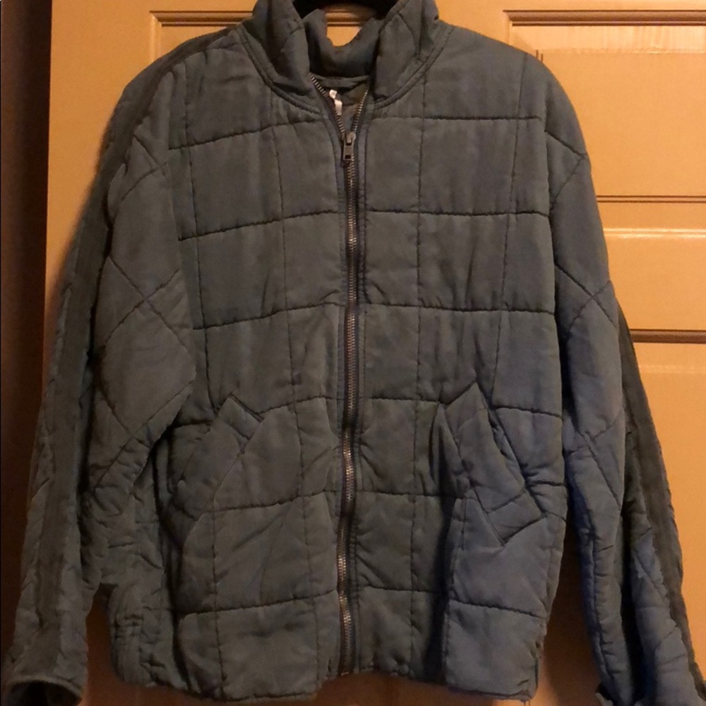 Free People Gray Quilted Jacket Size: medium